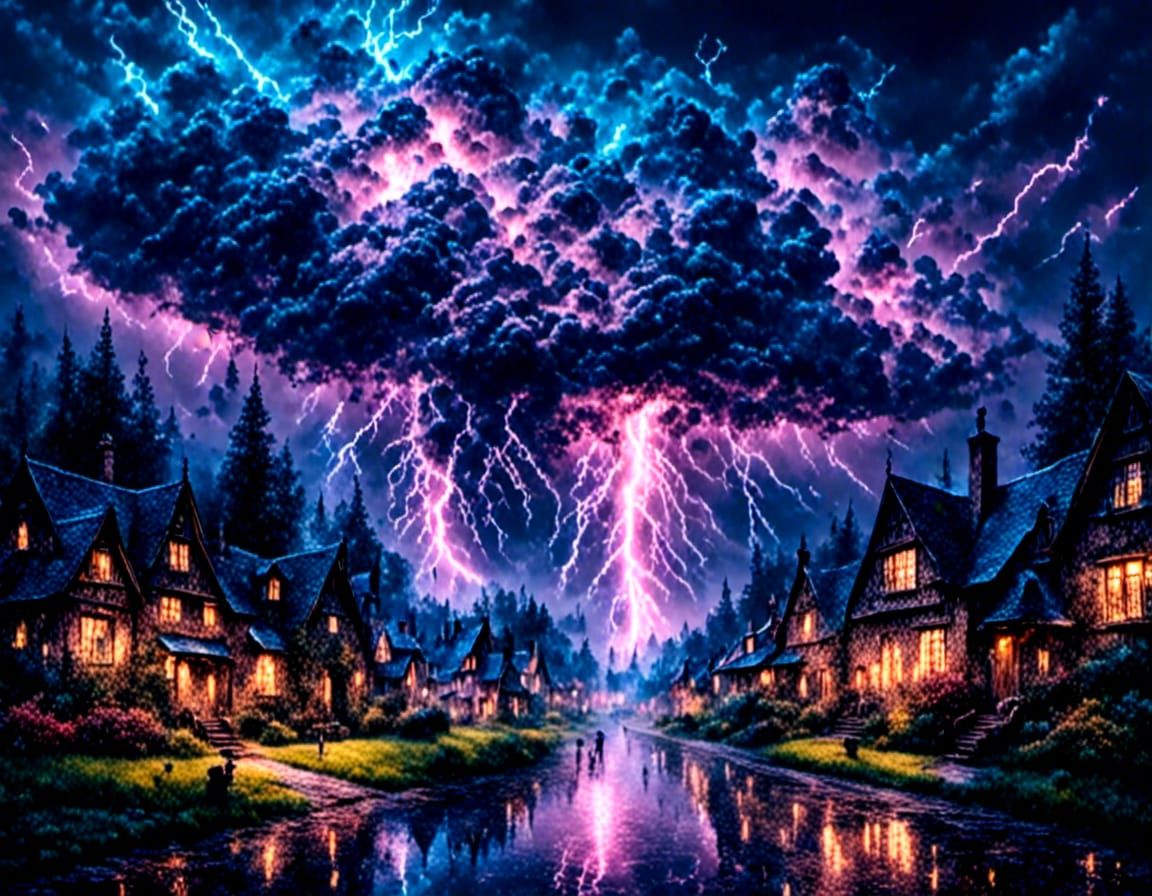 Dramatic Thunderstorm with Figures in Dreamy Darkness