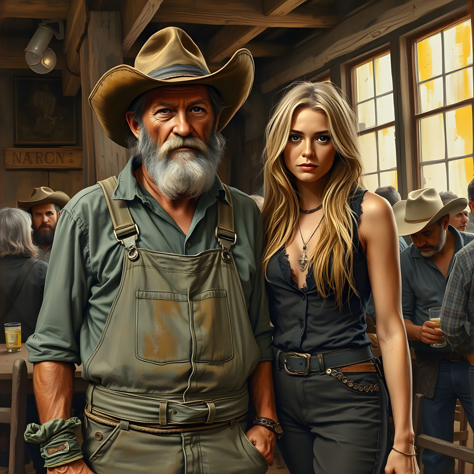 Old West Mining Town Tavern in Impasto Style