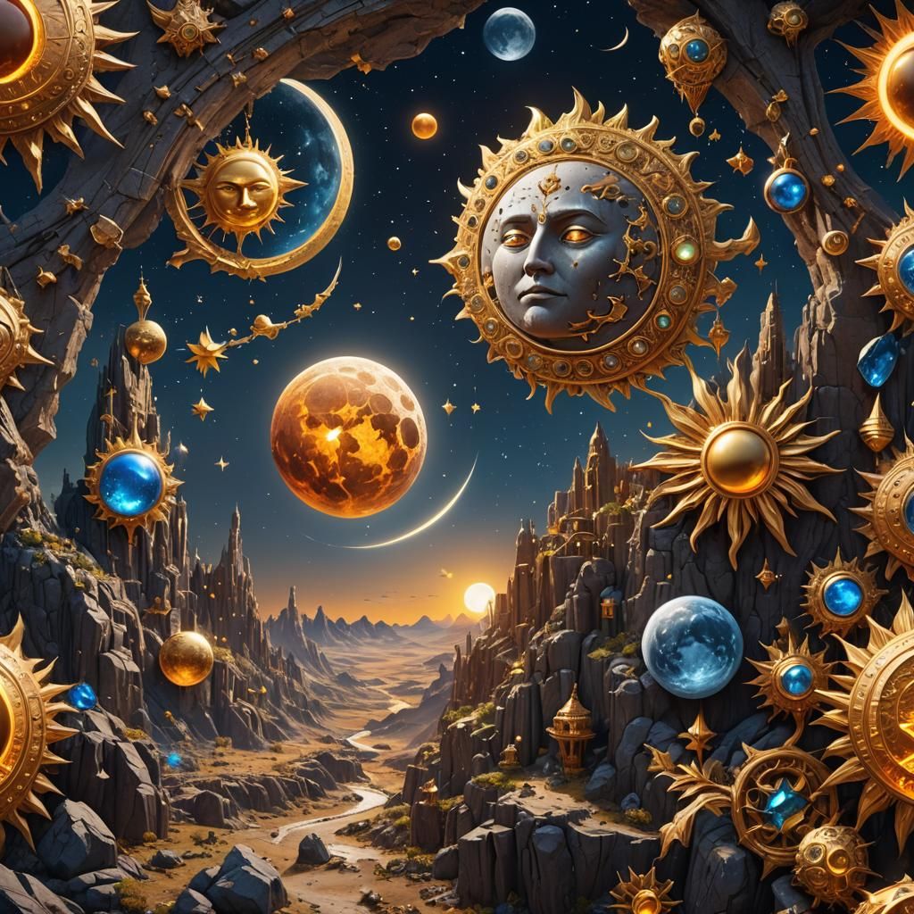 Cosmic Dance of Sun and Moon: Fantasy Art
