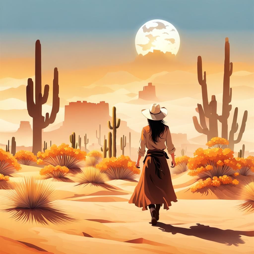 Desert Mirage with Cowboy Girl and Oasis