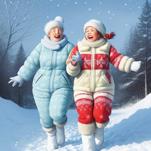Vibrant Winter Wonderland of Joyful Female Friends