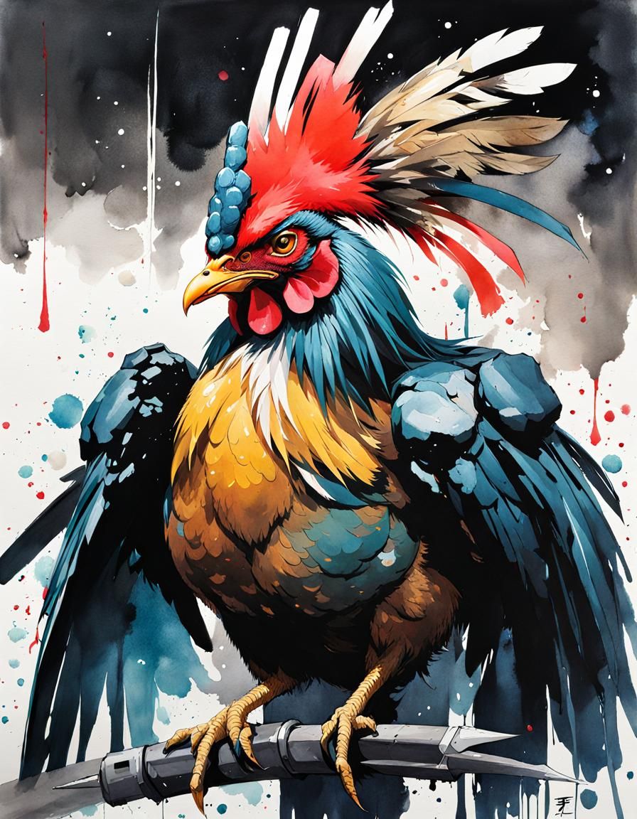 Cyberpunk Chicken God Manga Illustration