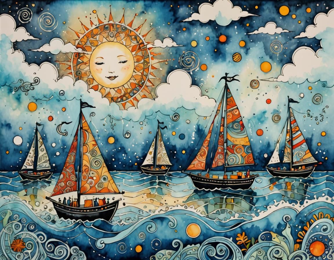 Winkin, Blinkin, and Nod in Watercolor Ink Art