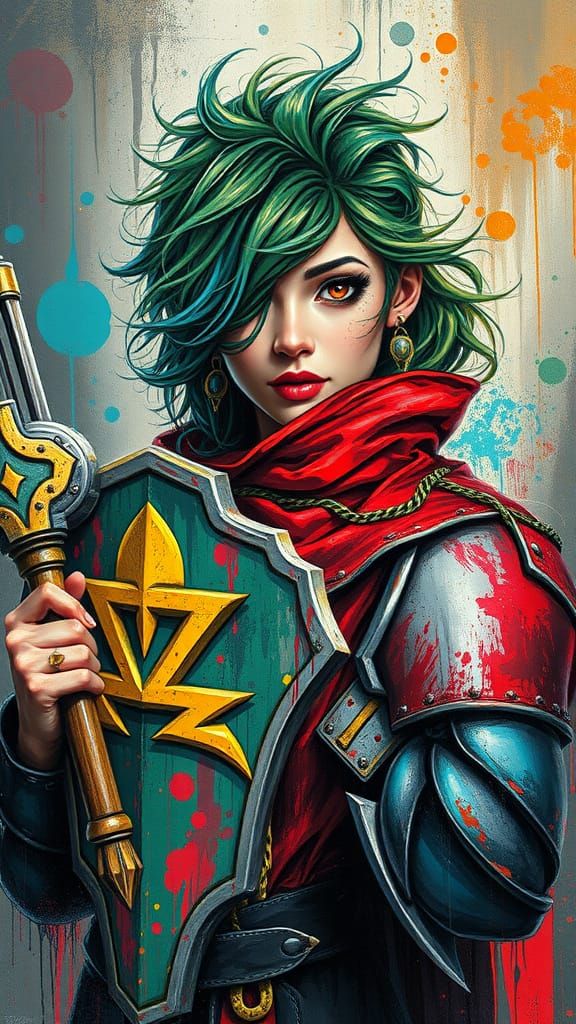 Goddess of Hades Defends the Realm in Vibrant Graffiti Style