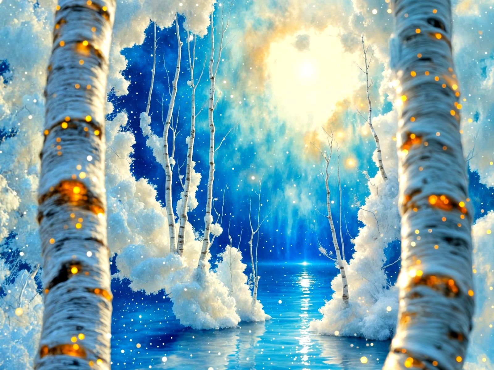 Ethereal Winter Birch Tree Landscape in Textured Acrylic