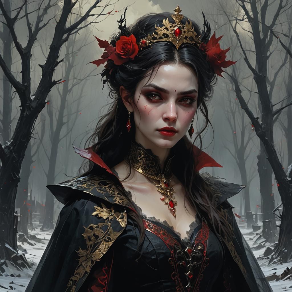 Elegant Vampire Queen Portrait in Fantasy Art Style