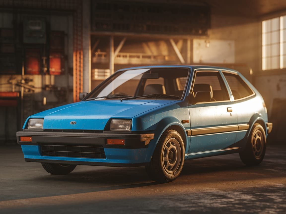 Retro Japanese Hatchback Showcased in a Warm Garage