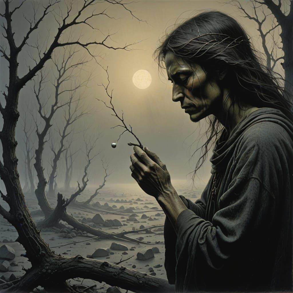 Silver Grey Branch with Pebbles and Whispering Intimacy