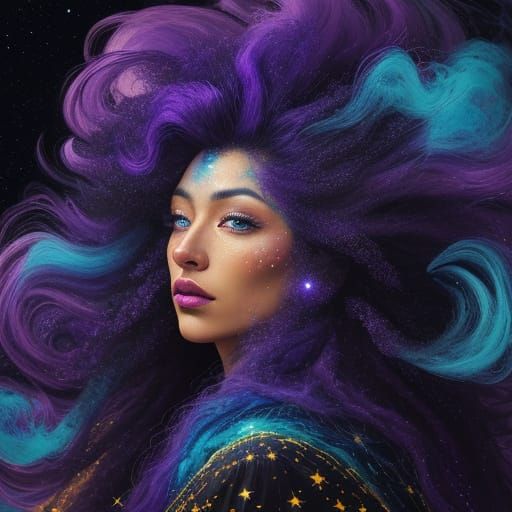 Surreal Portrait of a Starlit Woman in Vibrant Oil Painting ...