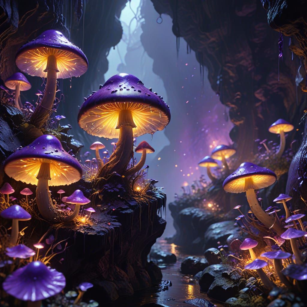 Enchanted Cavern with Mysterious Figure, Dark Fantasy Art