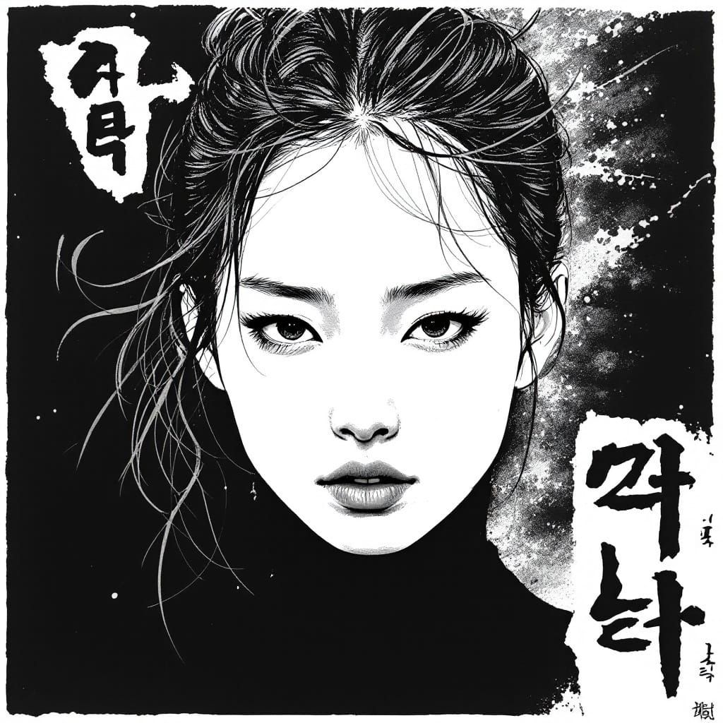 Solemn Young Woman in Dramatic Monochrome