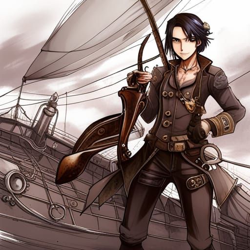 Steampunk Airship Pirate in Anime Style
