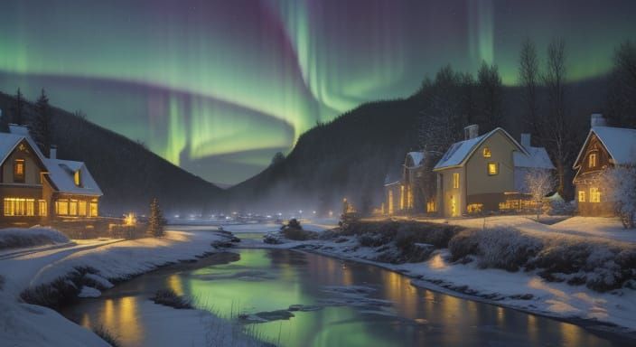 Northern Lights Over Wintery Italian Landscape