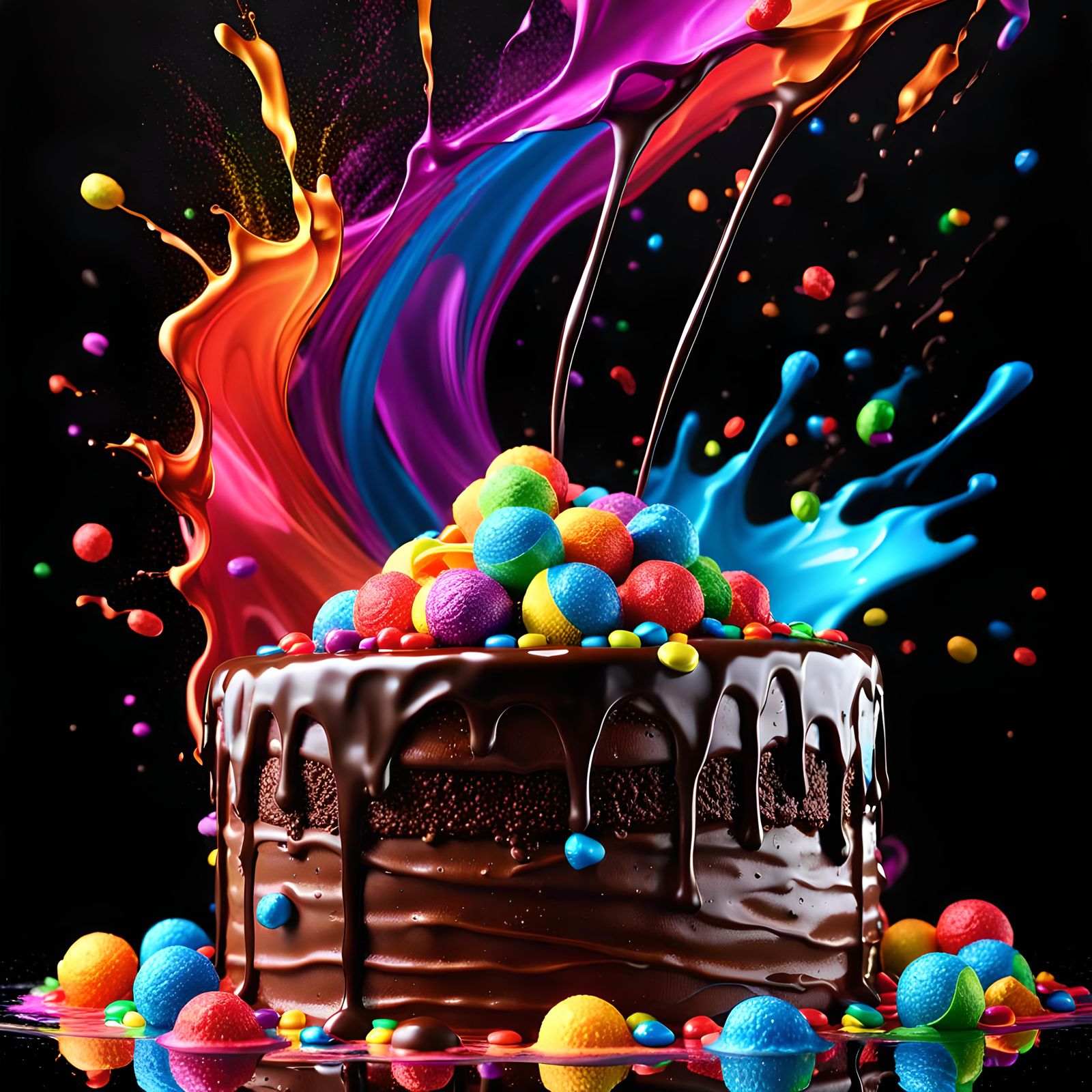 Oops Splash Of Chocolate Melted Rainbow Cake.