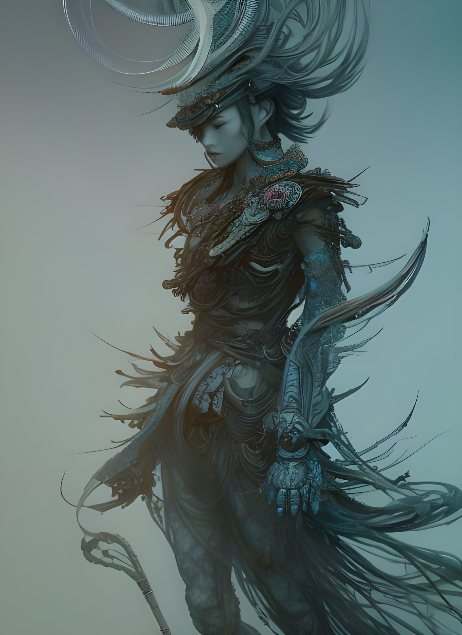 Hyperrealistic Samurai-Human Hybrid in Fluid Acrylic Style