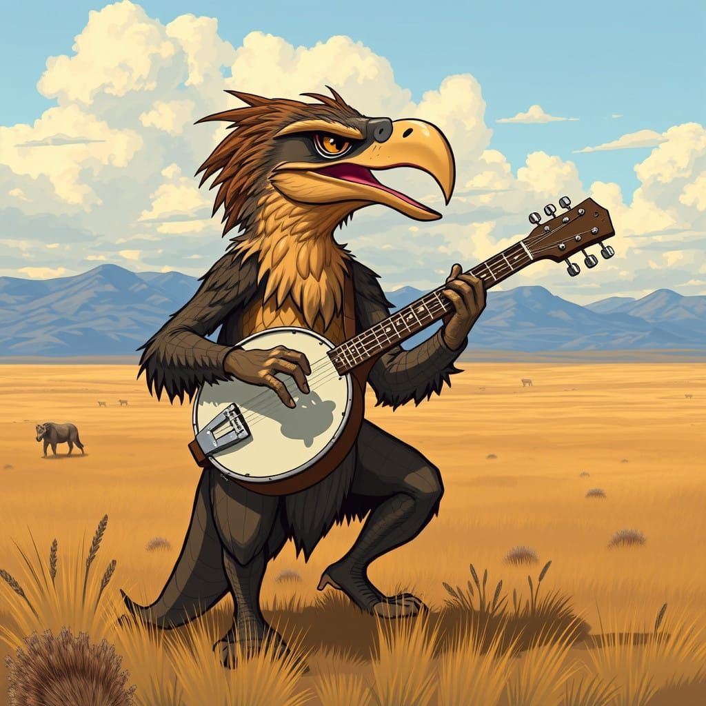 Surreal Banjo-Playing Prehistoric Creature Surveys the Great...