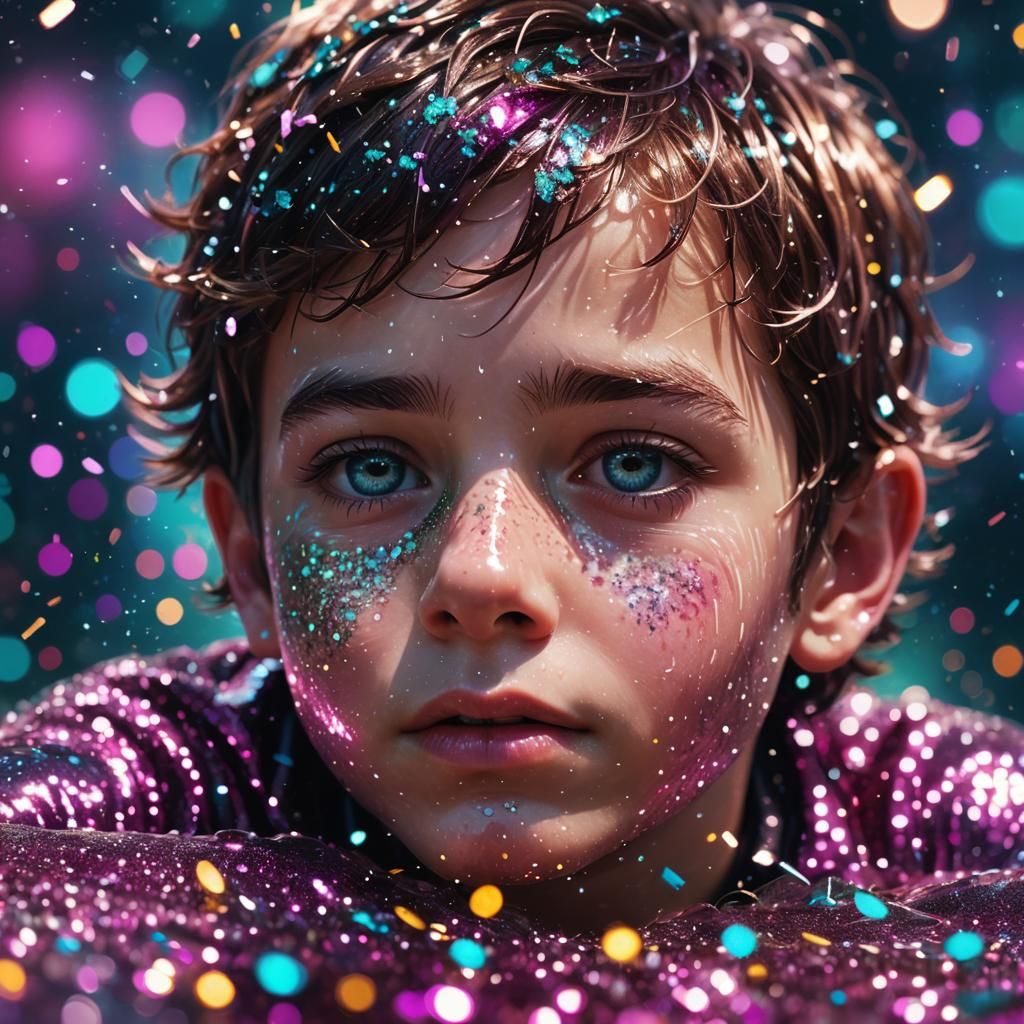 Boy in Glitter Sea: Hyper-Realistic Digital Art