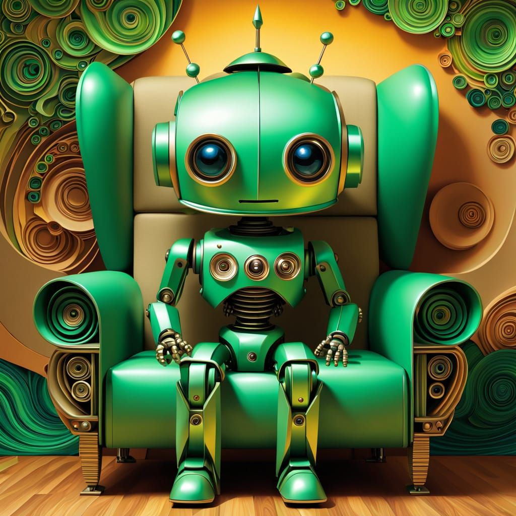 Cute Robot with Metal Hat in Expressionist Style