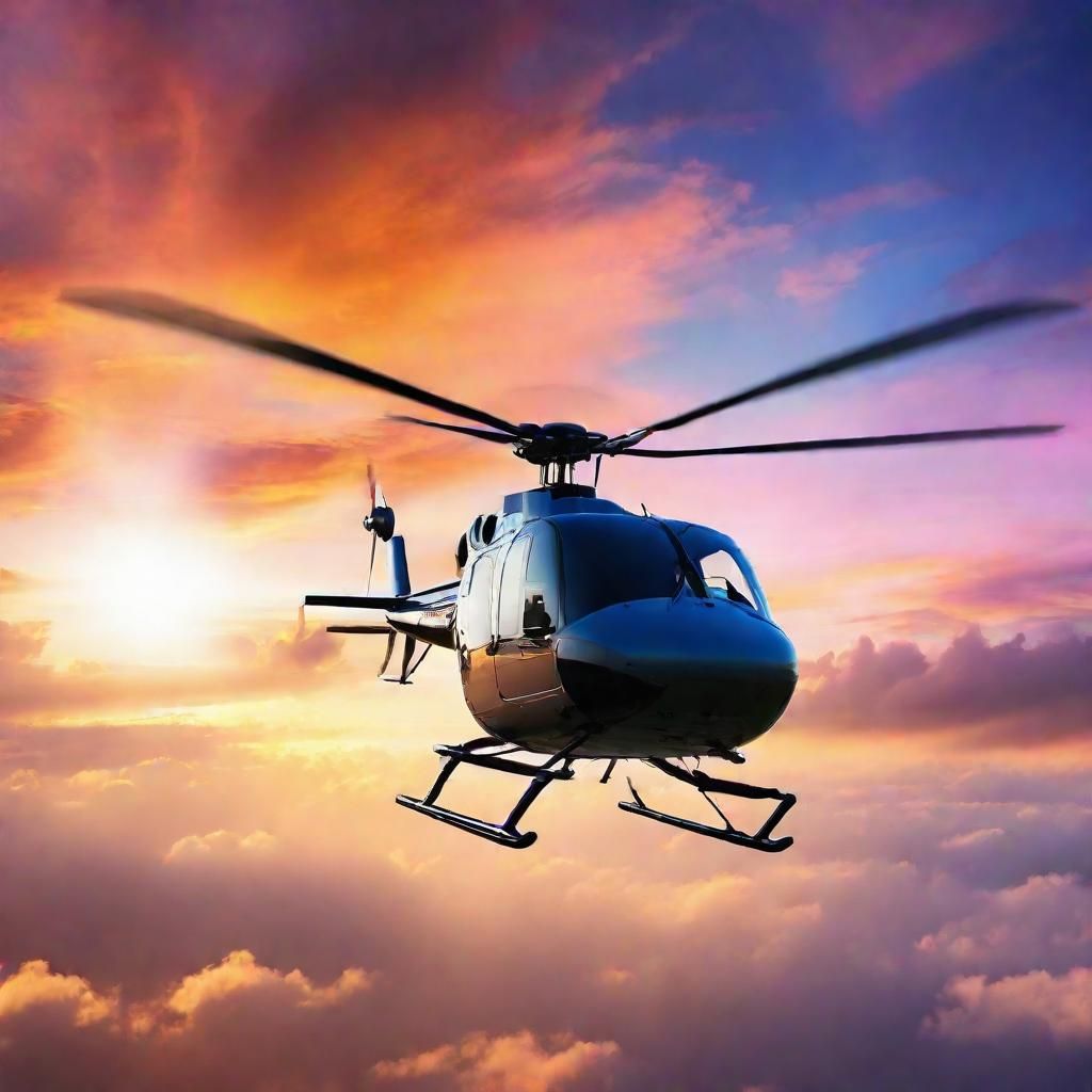 Helicopter Flying in Colorful Sky