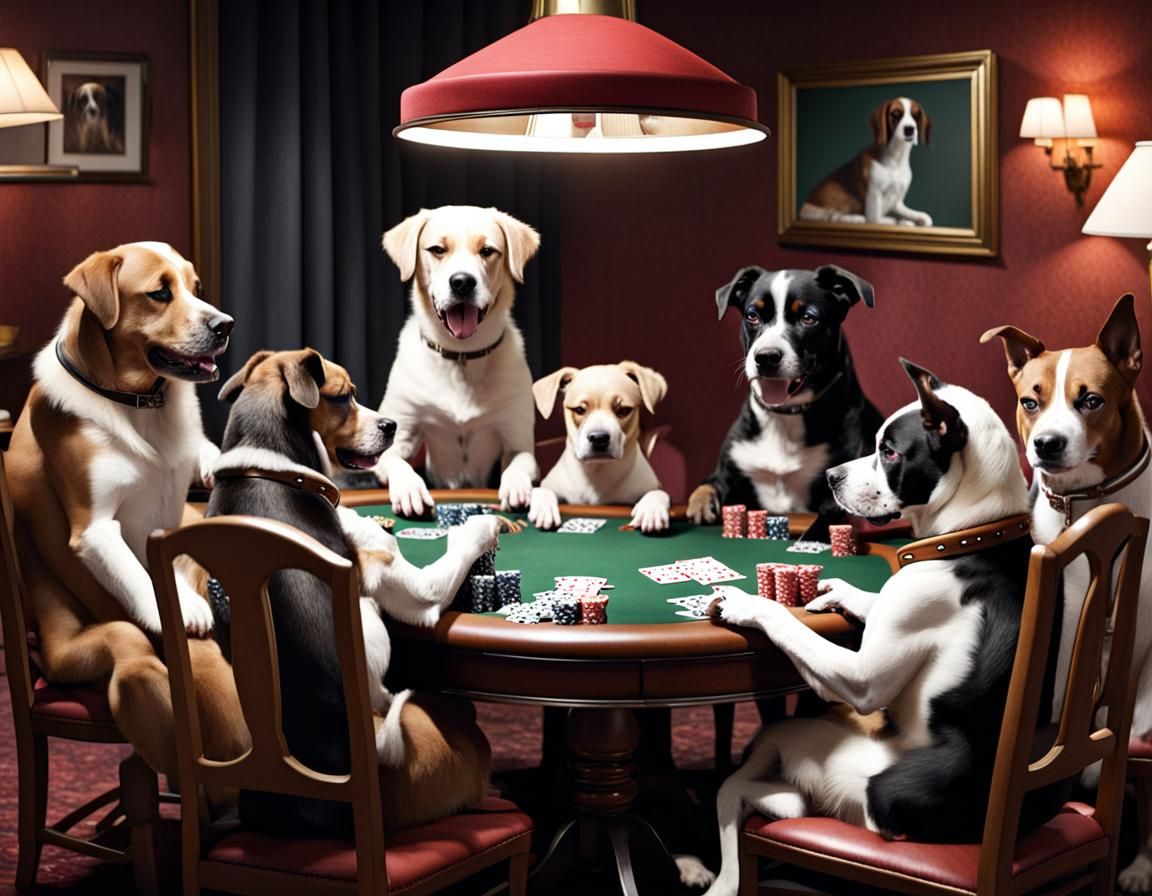 Dogs Playing Poker Game Illustration