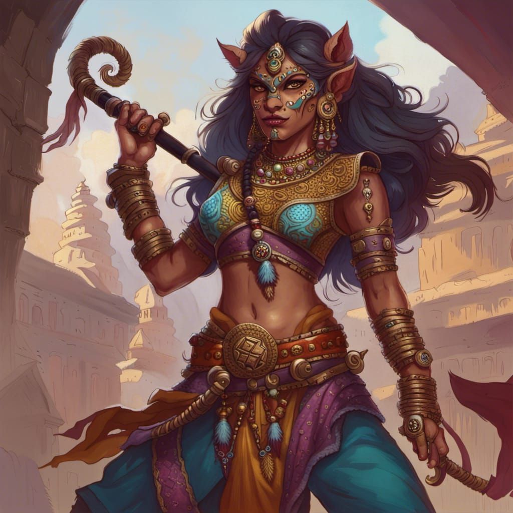 Female Rakshasa Fantasy Art in Indian Clothing