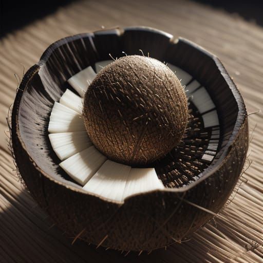 Intricately Carved Coconut Faces in Hyper-Realistic Detail