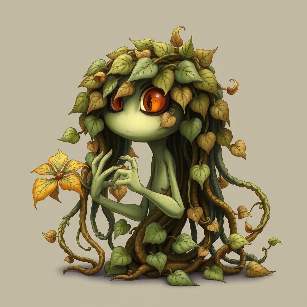 Enchanted Ivy Sprite in Whimsical Botanical Style