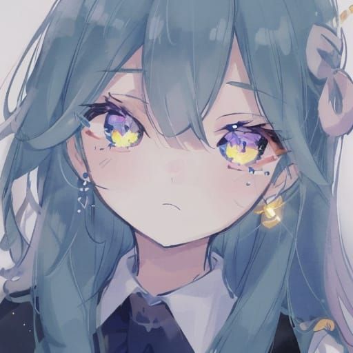 Anime-Inspired Portrait of a Young Girl with Multicolored Ha...