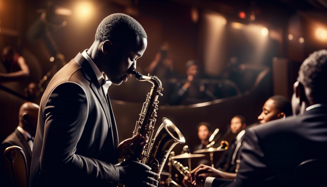 African-American Saxophonist in Jazz Club, Photorealistic St...
