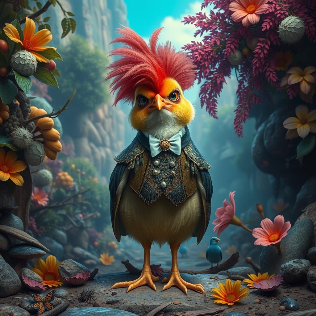 Grumpy Chicklet in Dystopian Landscape