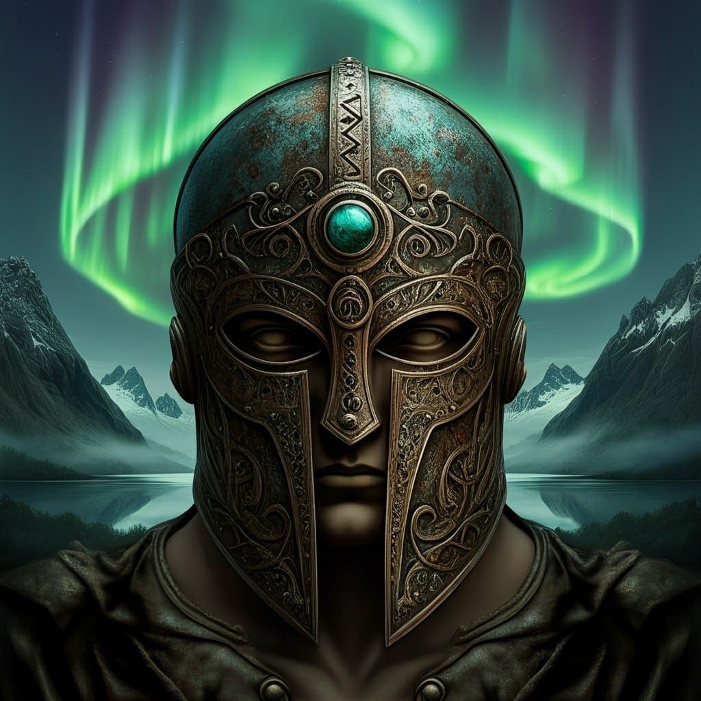 Mystical Helmet of Awareness in Gothic Art Nouveau Style