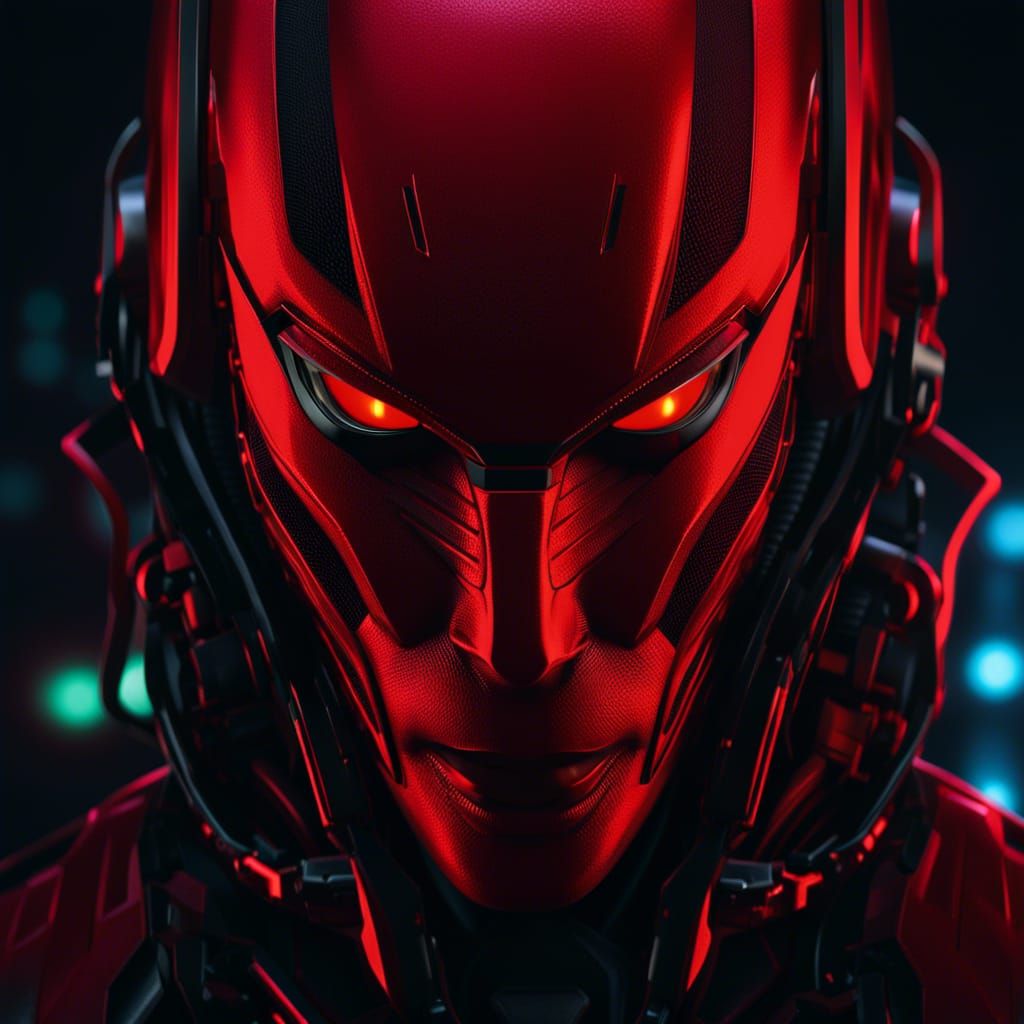 Hyperrealistic Android Portrait with Glowing Red Eyes
