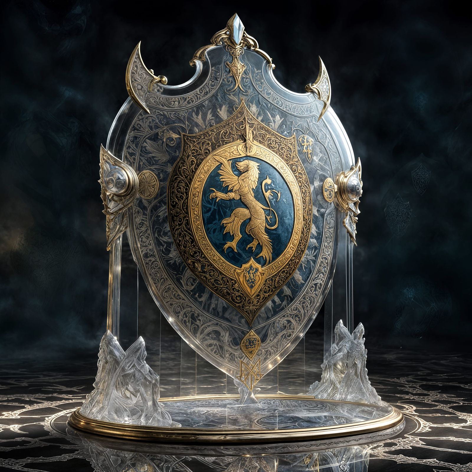 Medieval Knight with Crystal Glass Shield in Majestic Lighti...