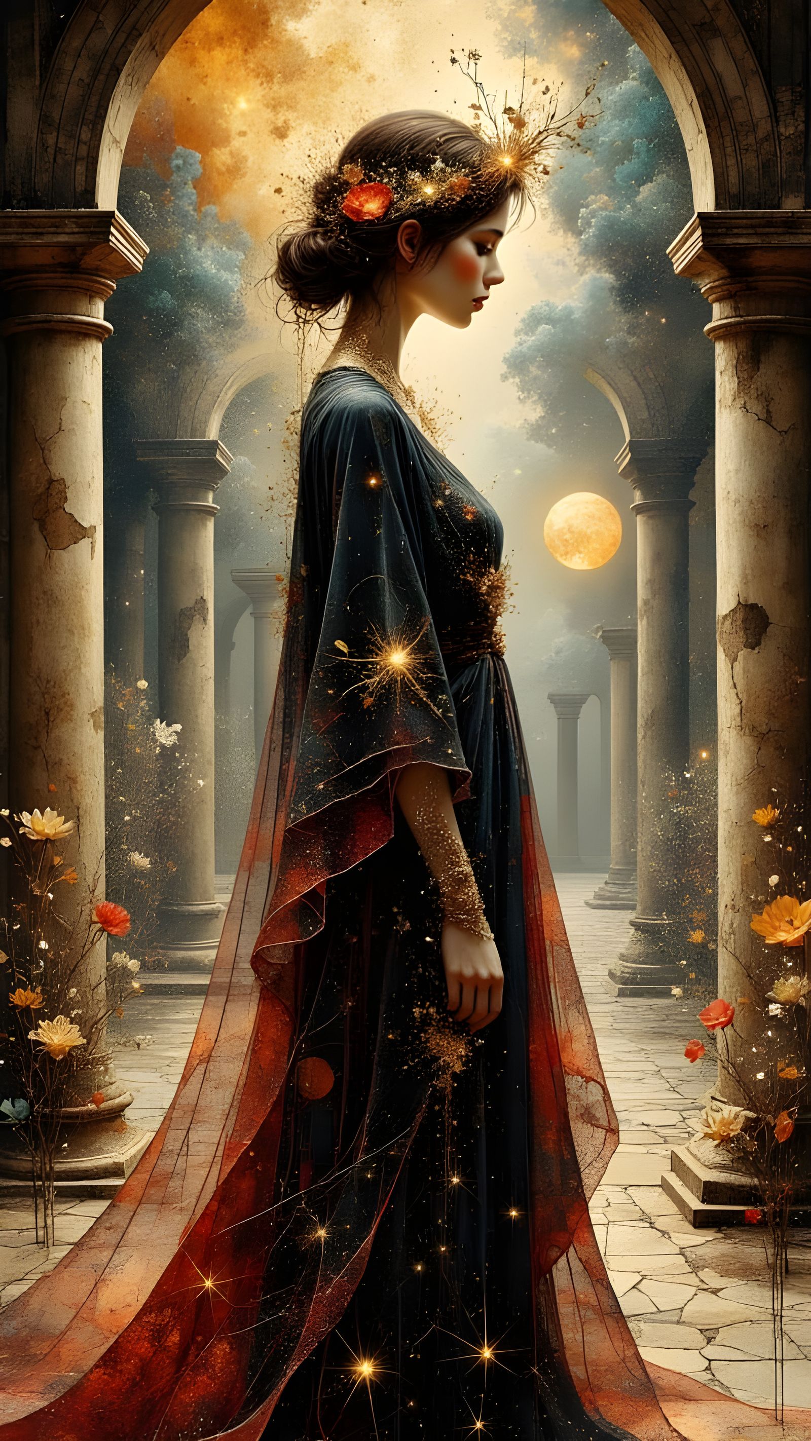 Pre-Raphaelite Sorceress Conjuring Chocolate Galaxy