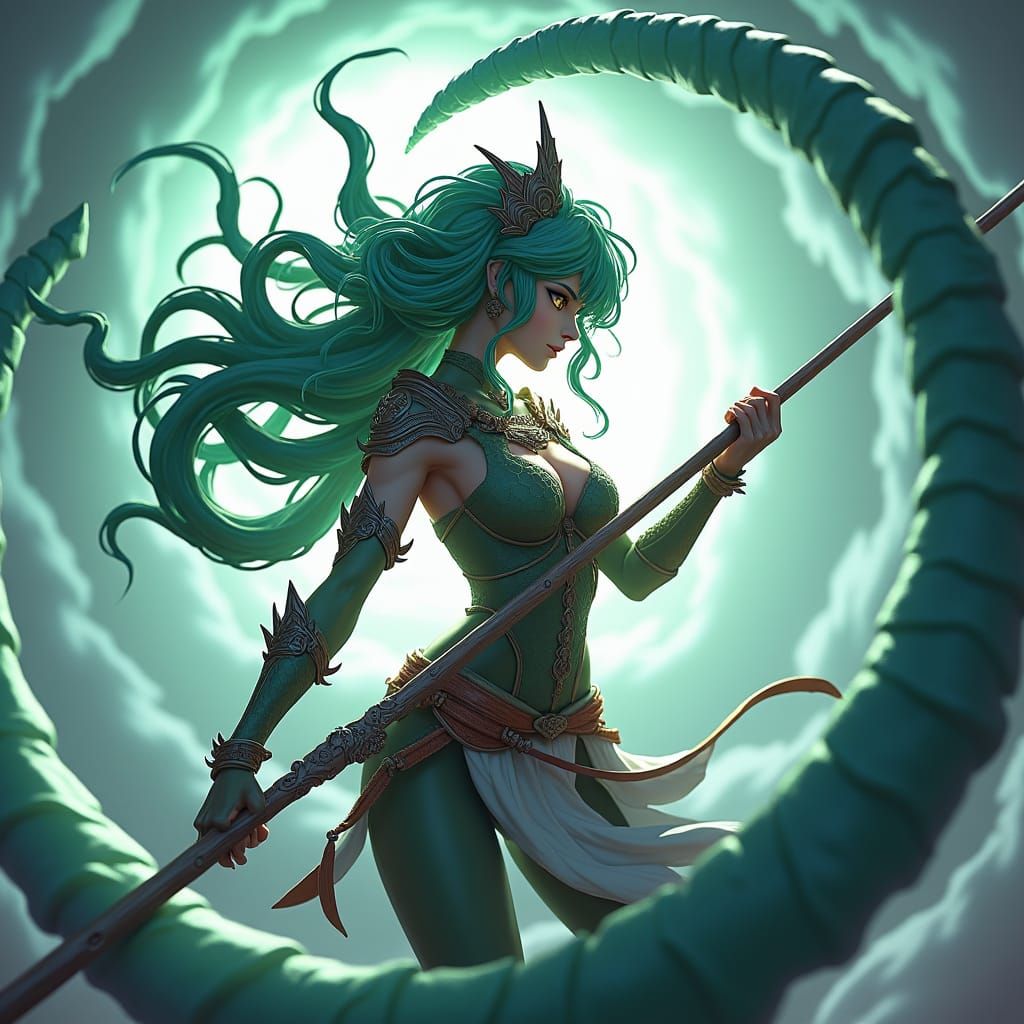 Medusa: Serpent-Haired Warrior in Anime Style