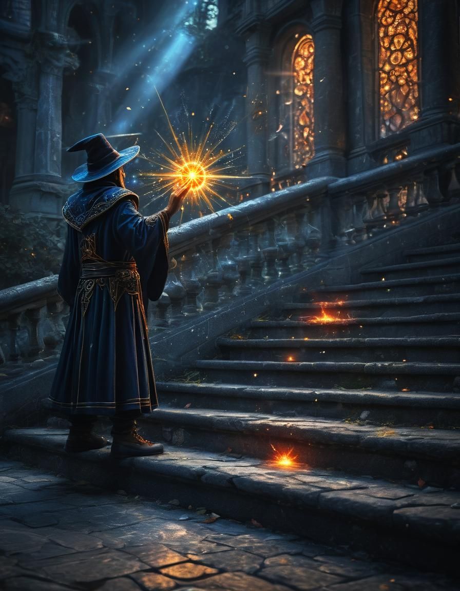 Dark Magician Studies Fiery Star in Dark Fantasy