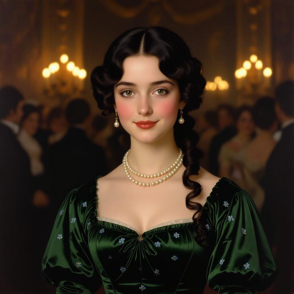 Young Viscountess Curtseying in Candlelit Ballroom, 1836
