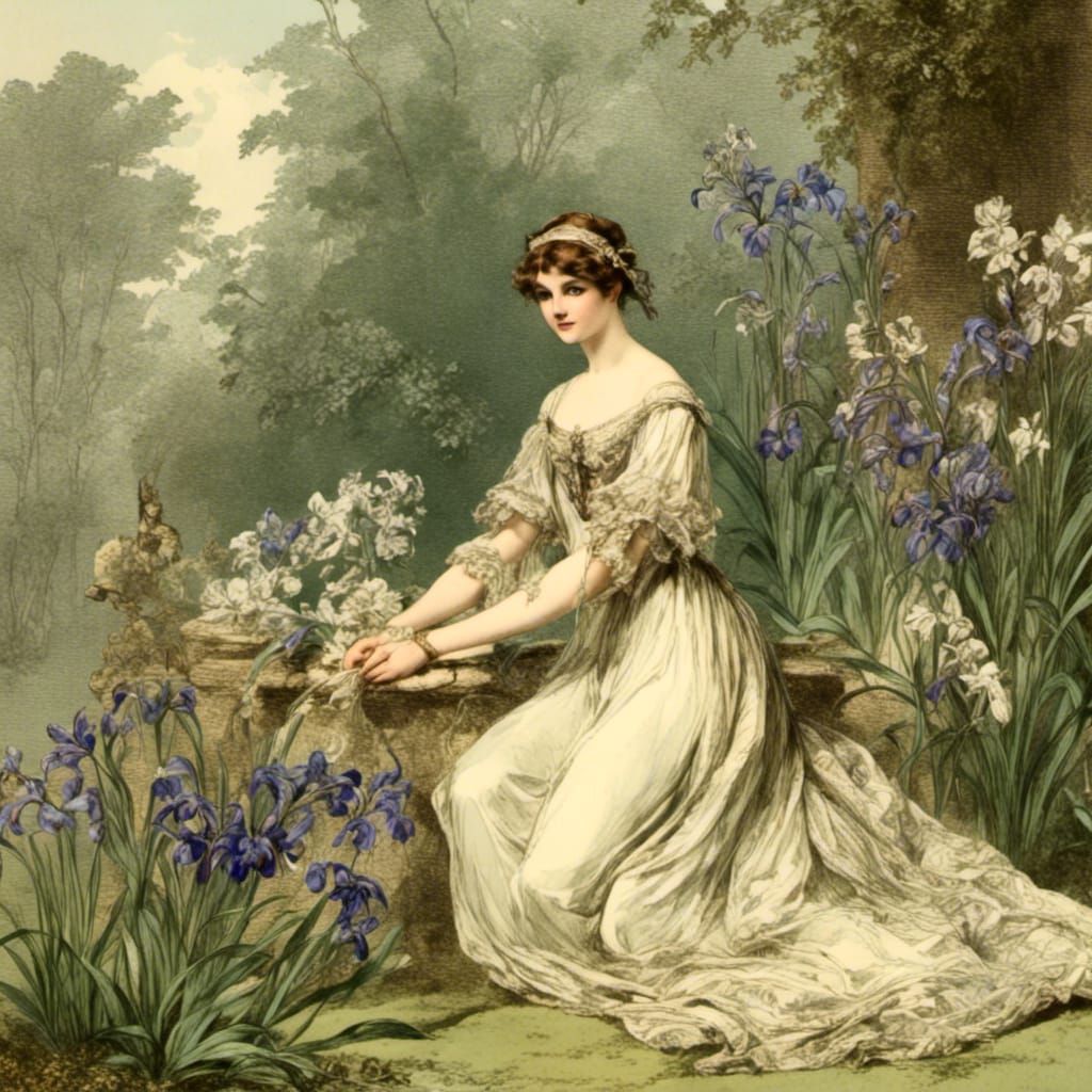 Regency Beauty in Iris Garden Portrait