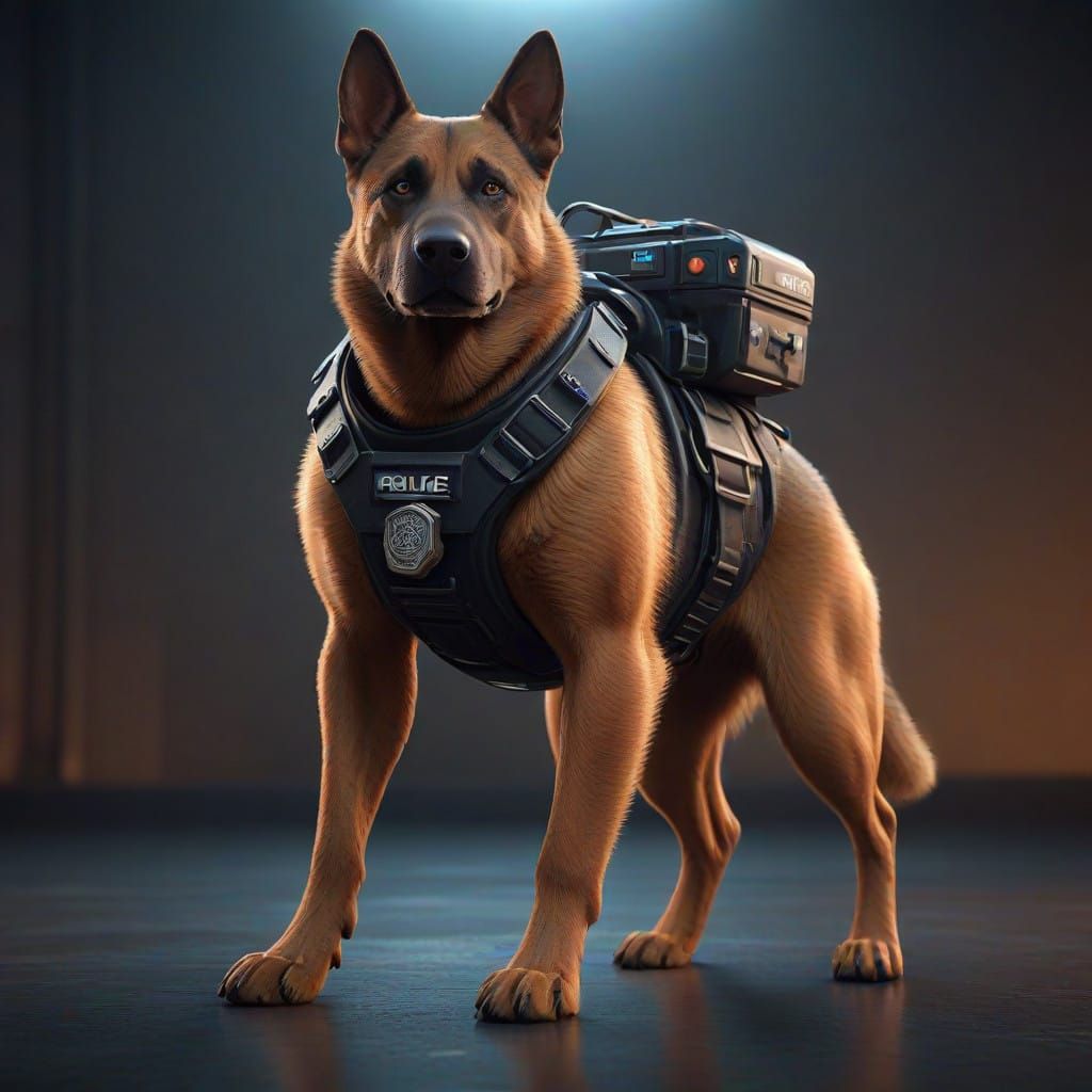 Pixar-Inspired Policeman Dog in High-Tech Uniform