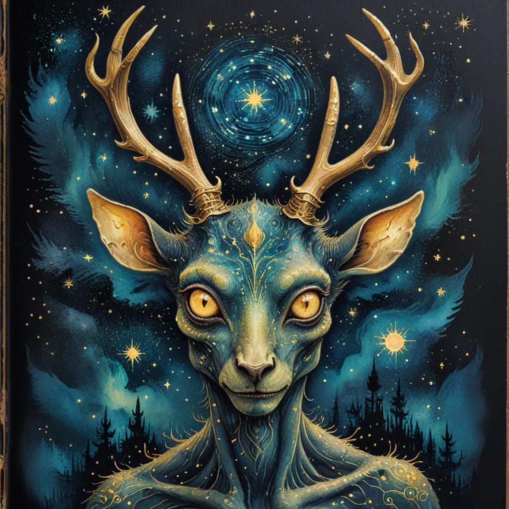 Mystical Alien in Vintage Watercolor