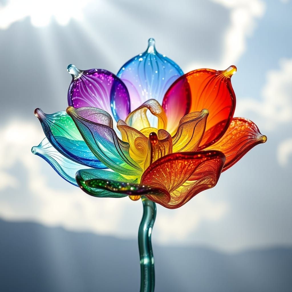 Kaleidoscopic Glass Flower with Ethereal Lighting