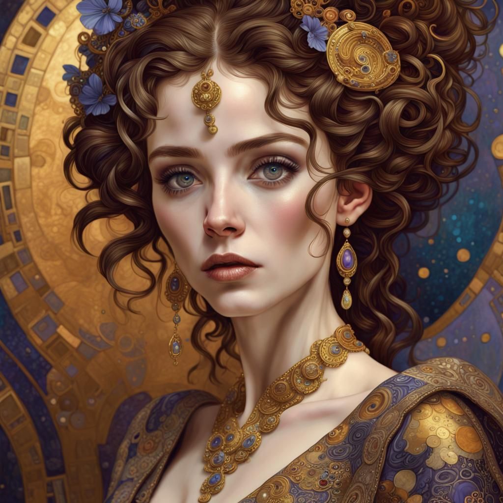 Beautiful Lady Portrait in Klimt-Inspired Style