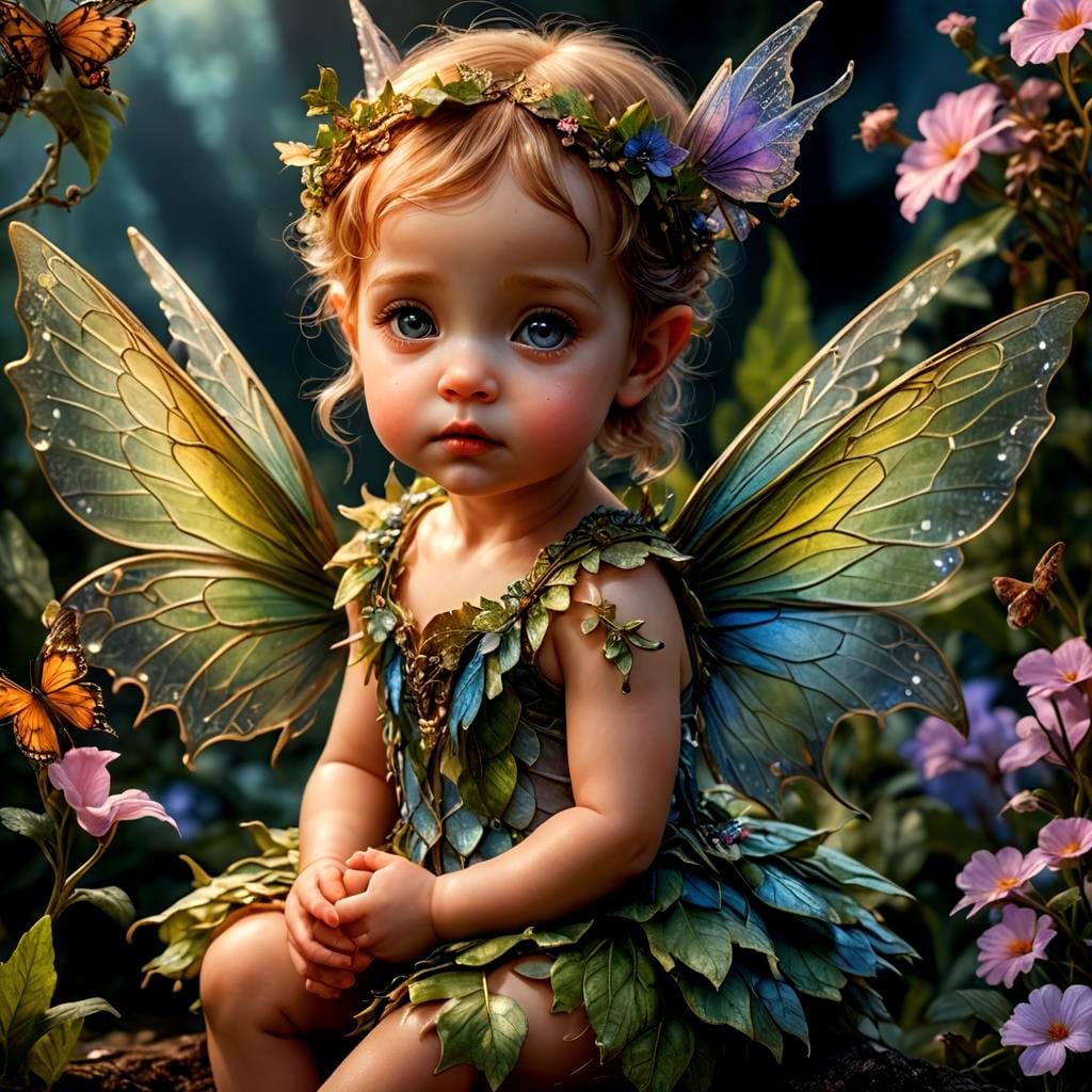Adorable Baby Fairy with Beautiful Wings in HDR