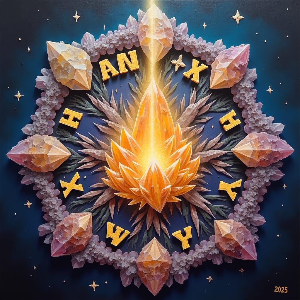 Crystalline Mandala with Time Transition, in Oil Painting St...