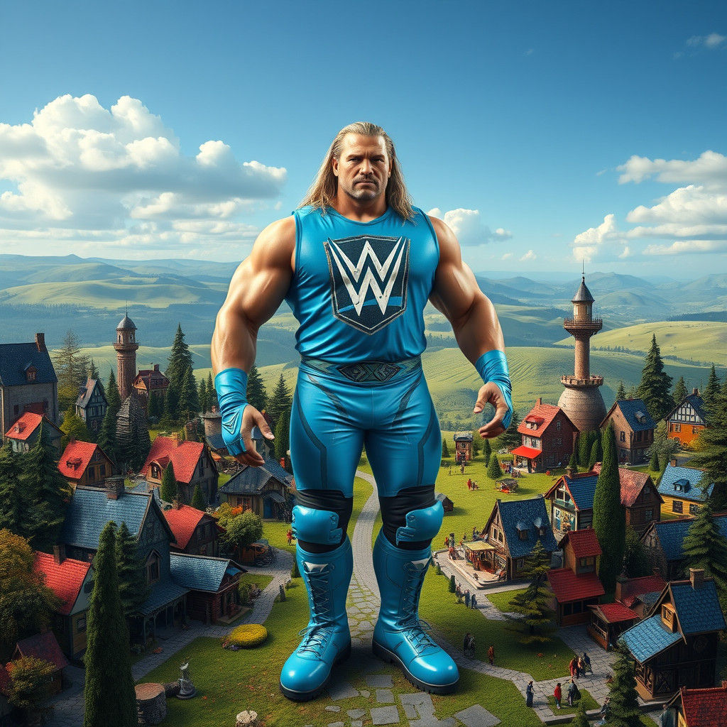 Giant Wrestler in Lilliput: A Surrealist Dreamscape