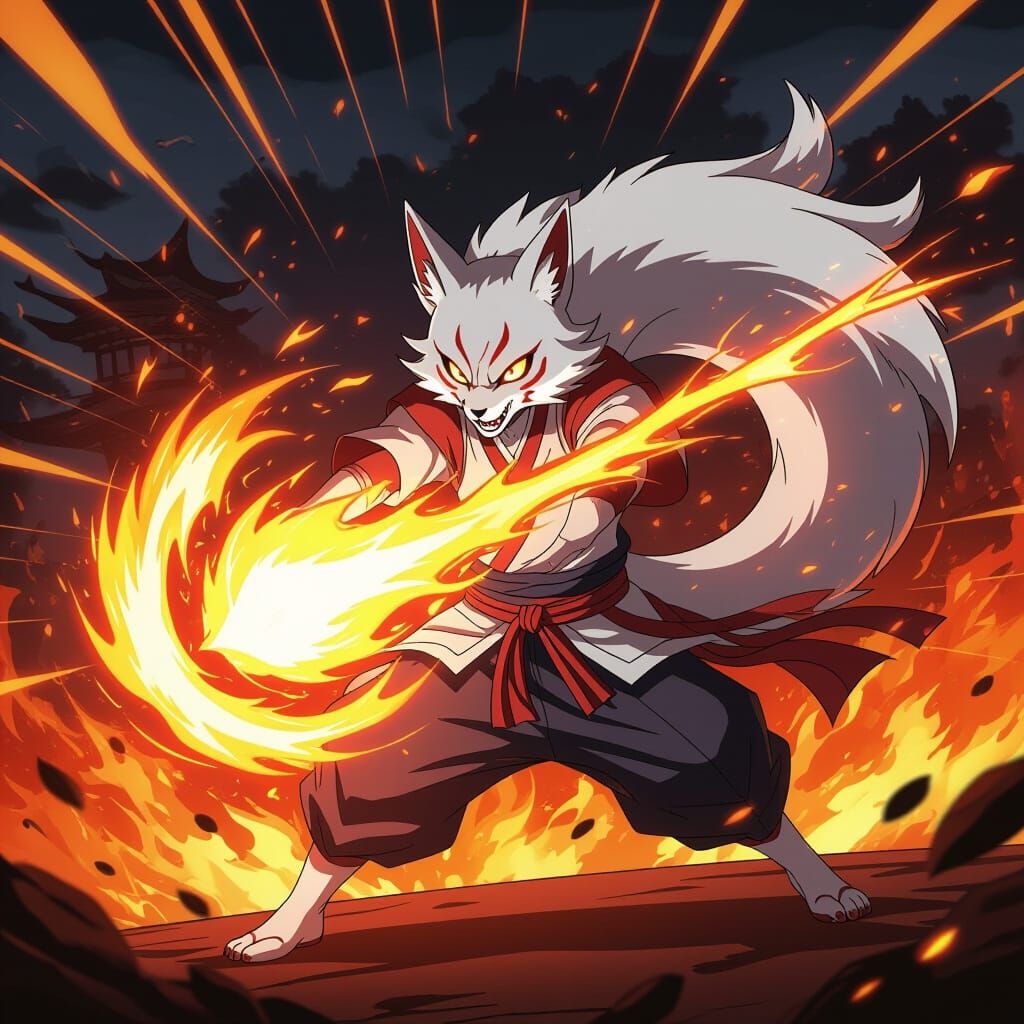 Kitsune Spirit Unleashes Fiery Aura Attack in Dynamic Anime ...