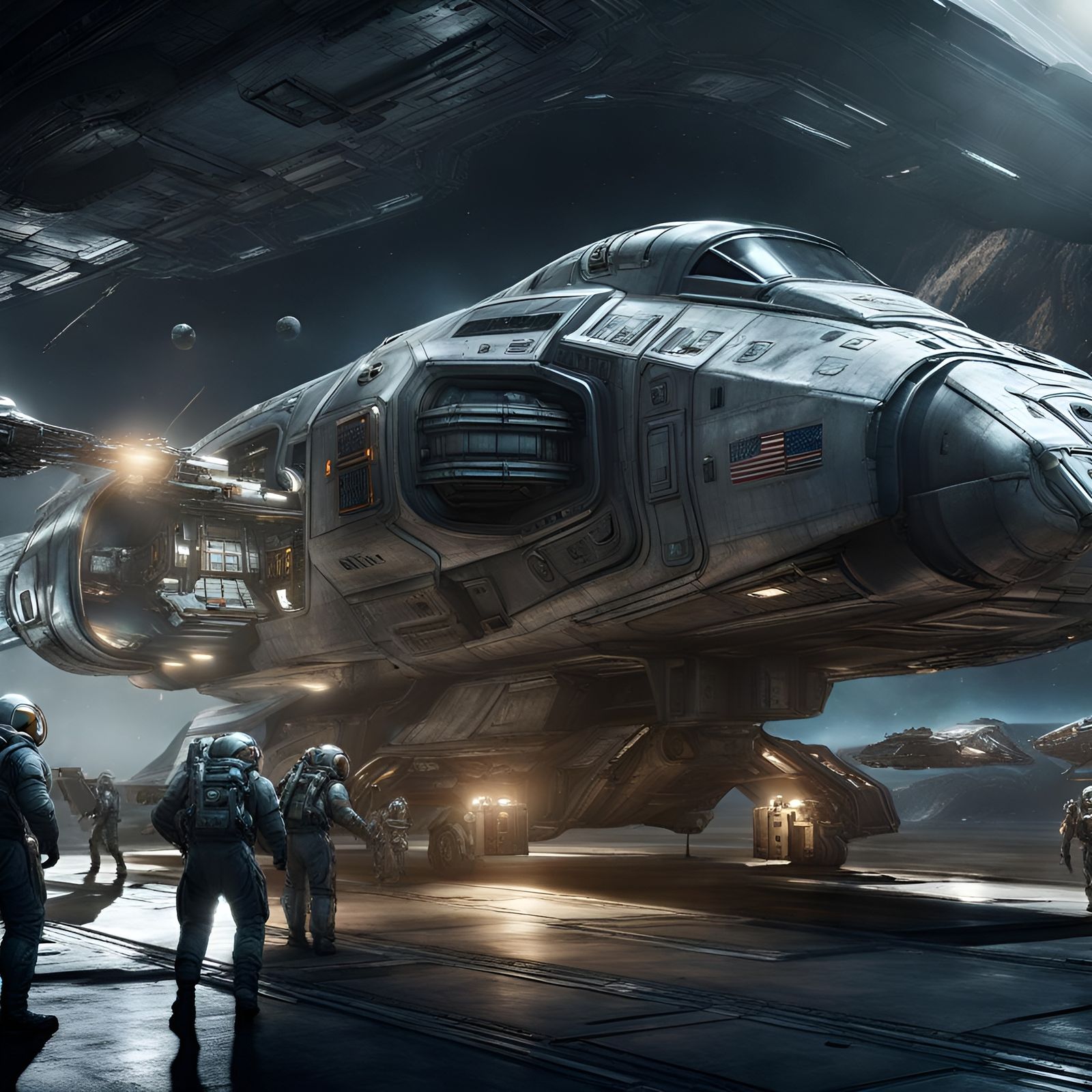 Space Soldiers Loading Spaceship: Star Citizen Inspired