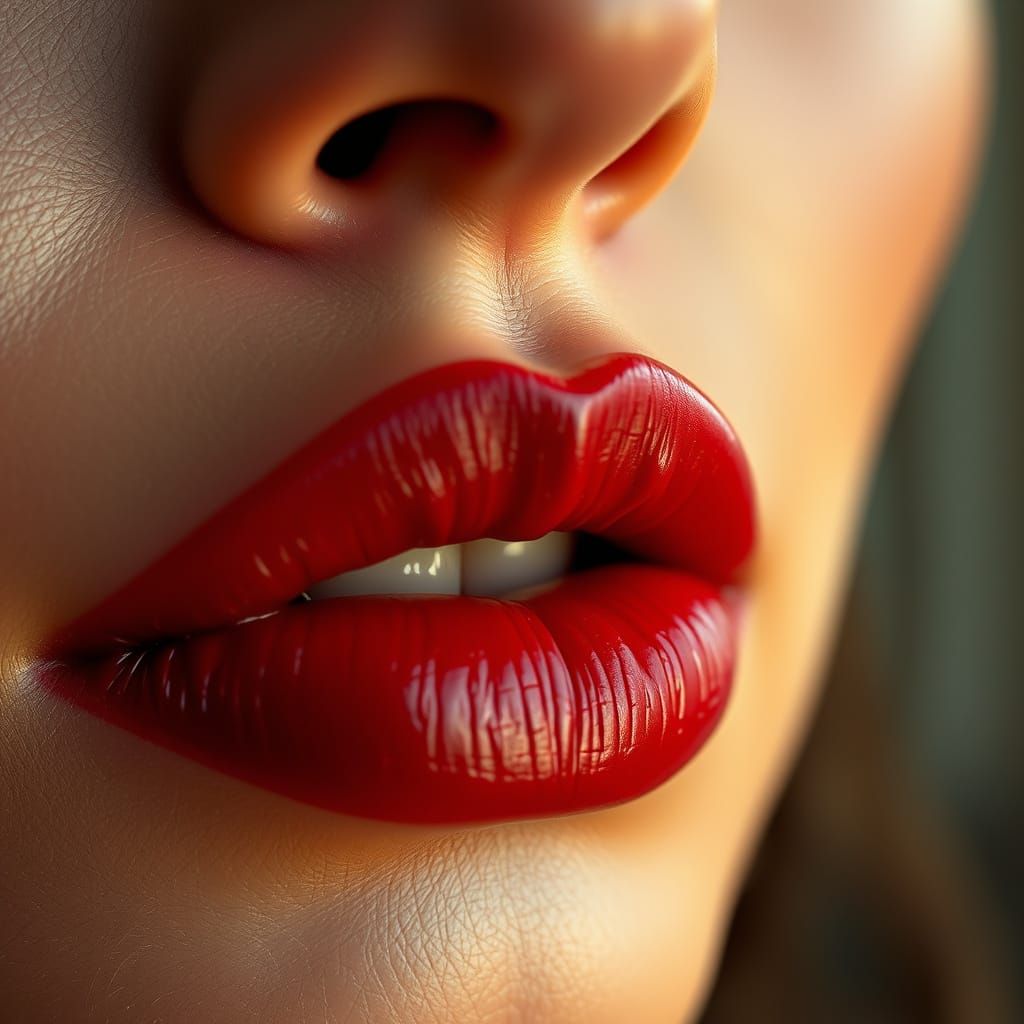 Glamorous, High-Contrast Closeup of Luscious Crimson Lips