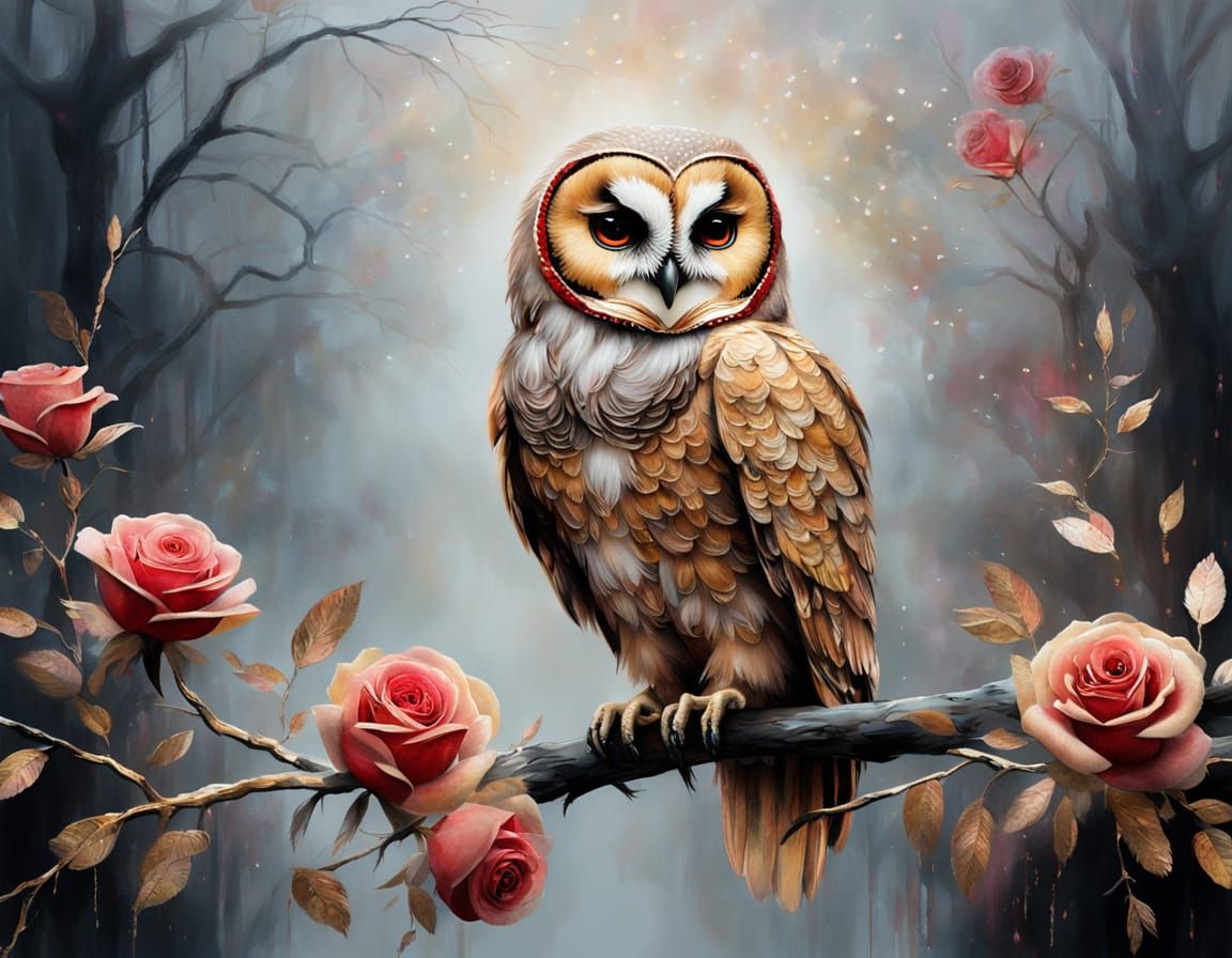 Golden Masked Owl in a Misty Void