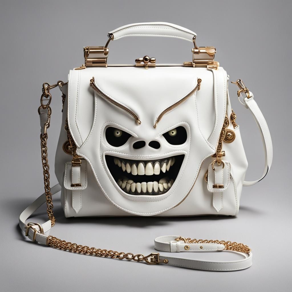 Sinister White Handbag with Teeth in Dark Fantasy Style